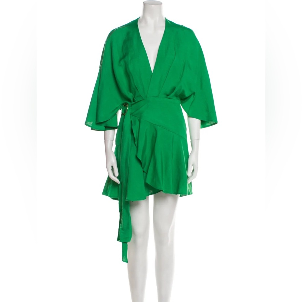 Significant Other. Green Linen Wrap Mini Dress. NWOT.